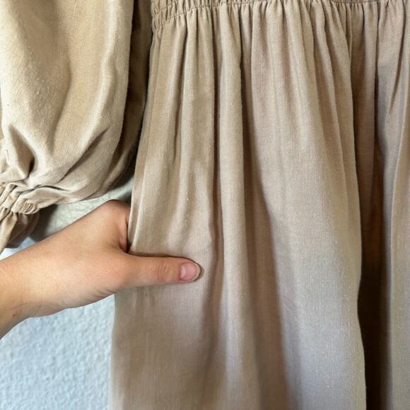 Kourt Tan Smocked Puff Sleeve Mini Dress Size XS - Picture 4 of 7